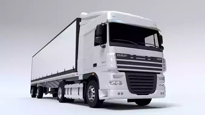 Articulated DAF XF Truck Cab with Freight Trailer