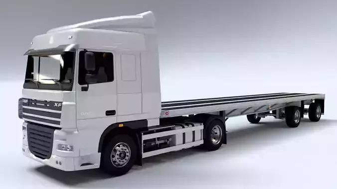 Articulated DAF XF Truck Cab with Flatbed Trailer