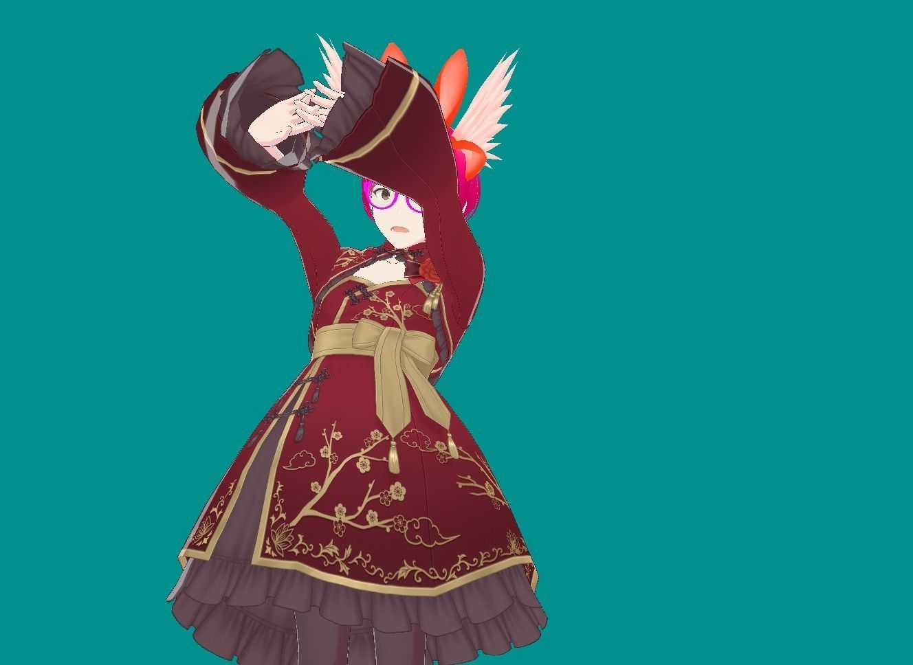 Enchanting Anime Girl with Adorable Ears Low-poly 3D model_22