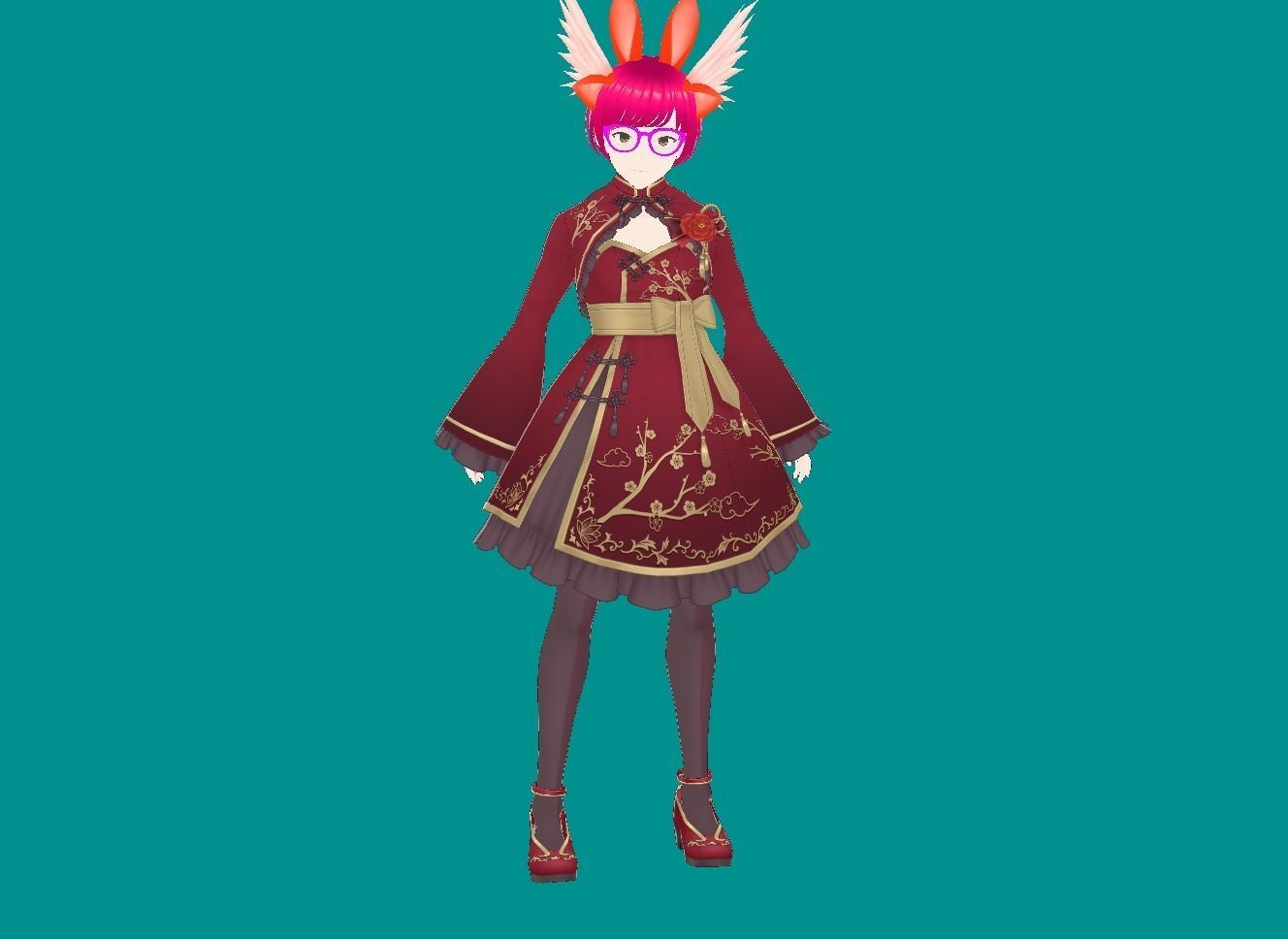 Enchanting Anime Girl with Adorable Ears Low-poly 3D model_13