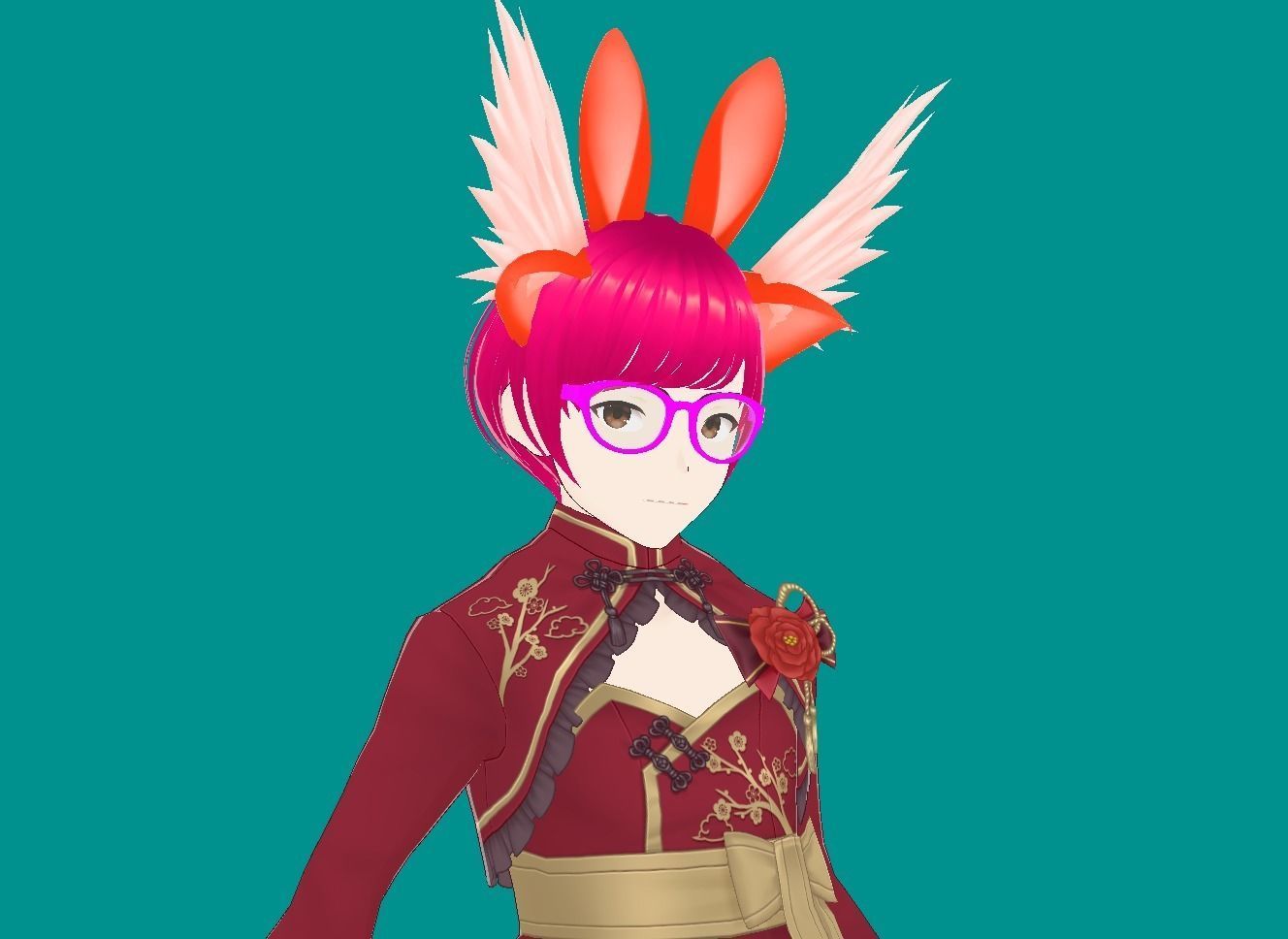 Enchanting Anime Girl with Adorable Ears Low-poly 3D model_9