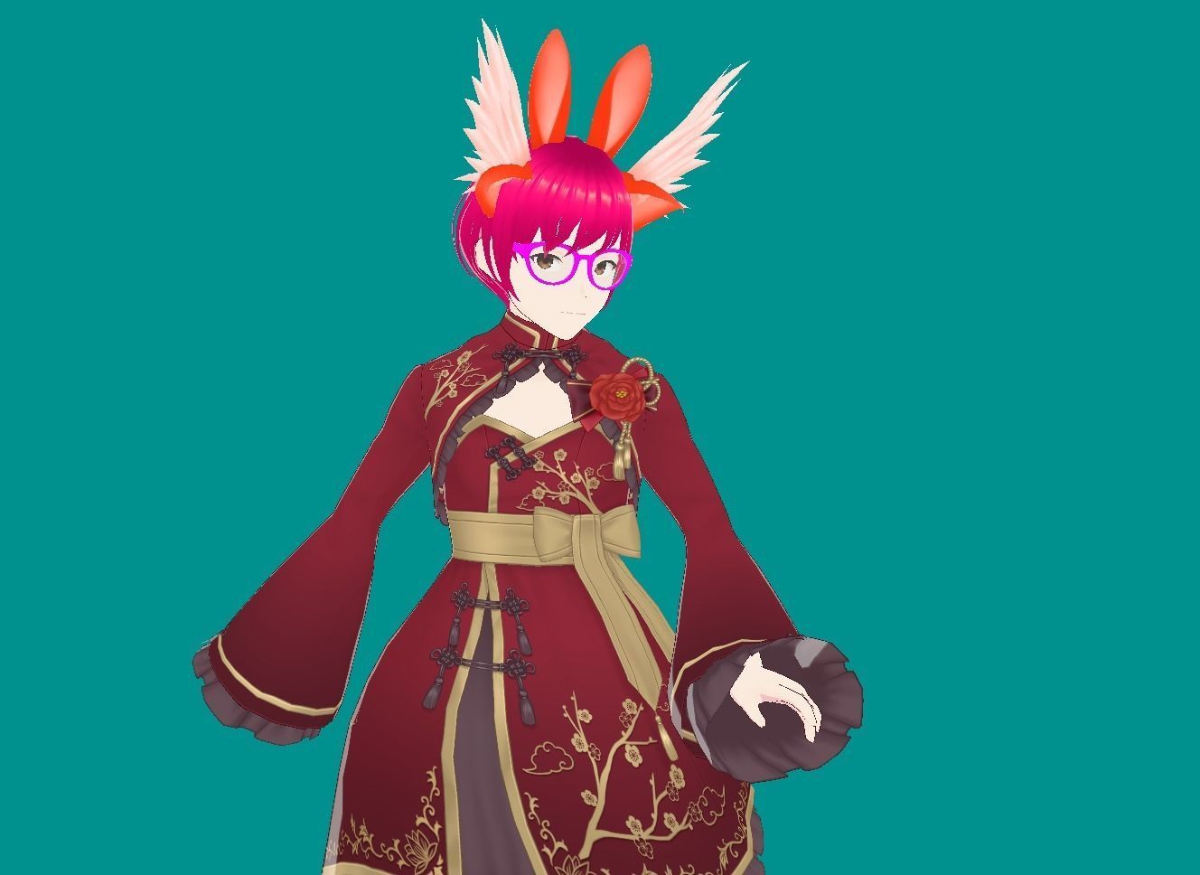 Enchanting Anime Girl with Adorable Ears Low-poly 3D model_15