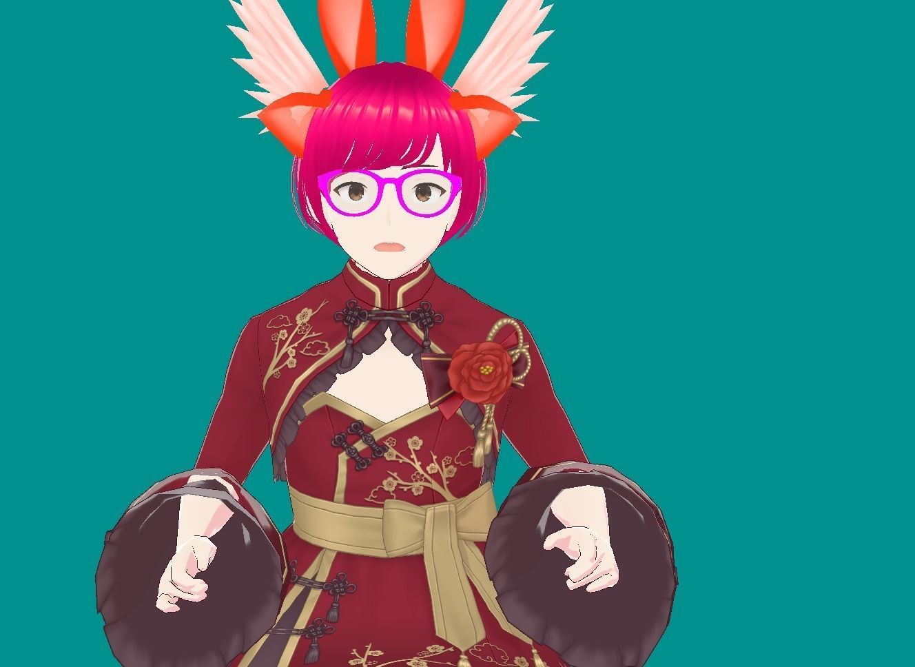 Enchanting Anime Girl with Adorable Ears Low-poly 3D model_27