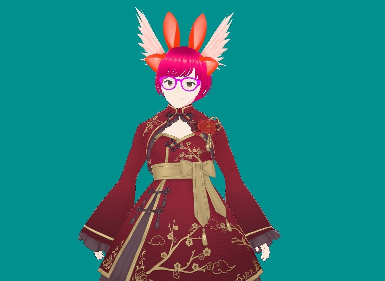 Enchanting Anime Girl with Adorable Ears Low-poly 3D model_10