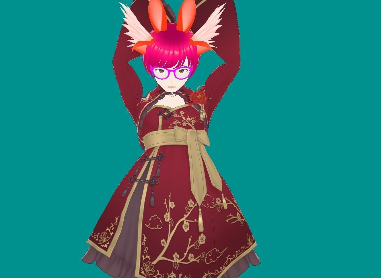 Enchanting Anime Girl with Adorable Ears Low-poly 3D model_28