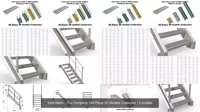 Grid Stairs - The Complete 184 Piece 3D Models Collection 