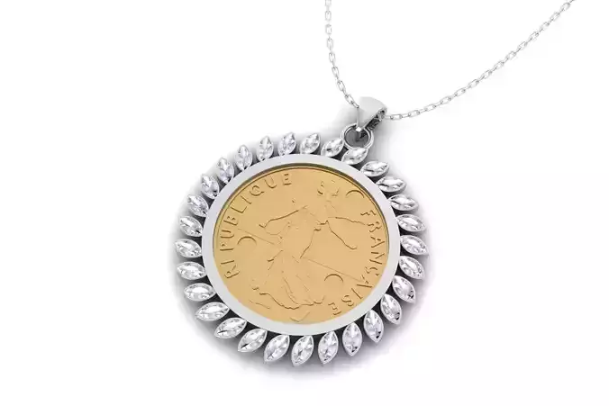 Marquise Diamond Coin Bezel Pendant P 082
