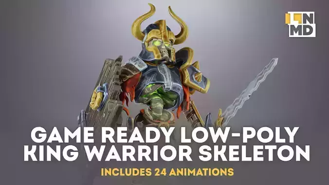 Animated Game Ready King Warrior Skeleton Character  Low-poly 3D model Animated Game Ready King Warrior Skeleton Character  Low-poly 3D model