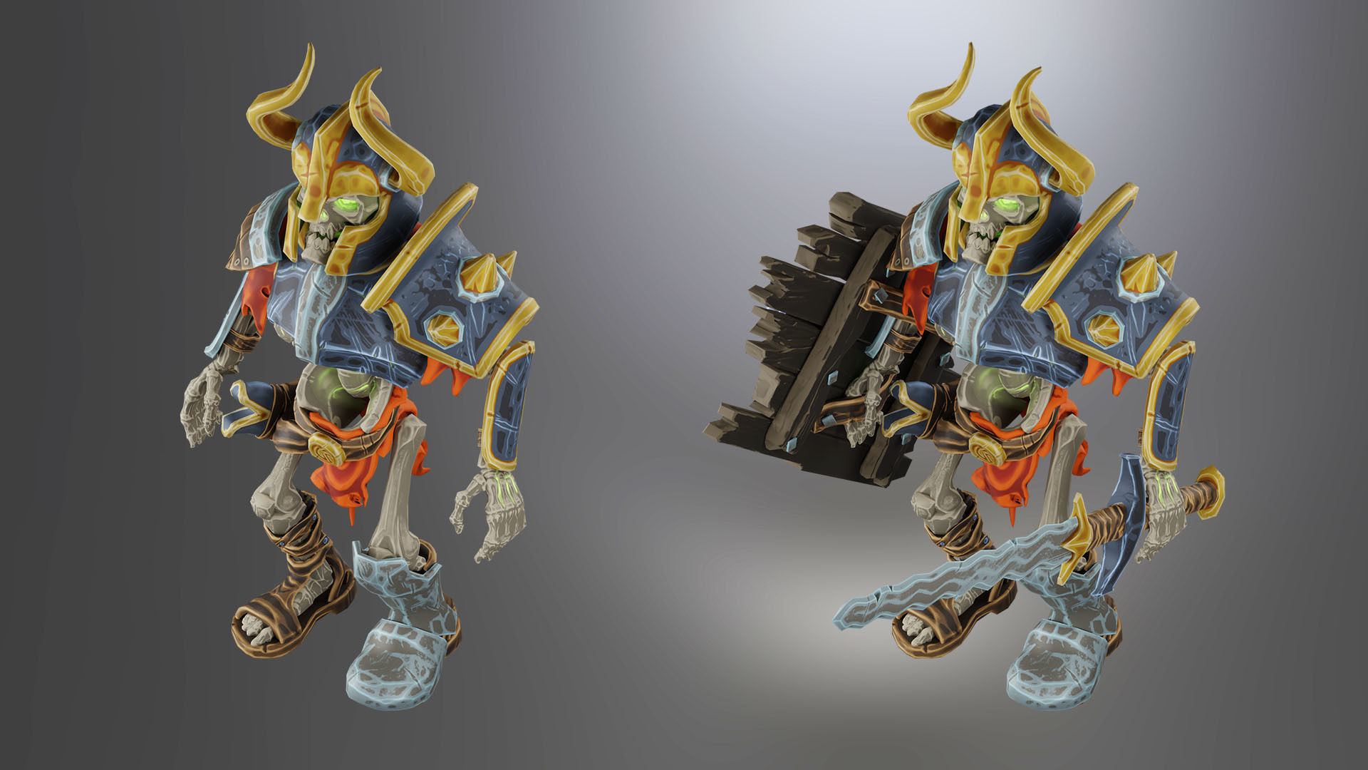 Animated Game Ready King Warrior Skeleton Character  Low-poly 3D model_15