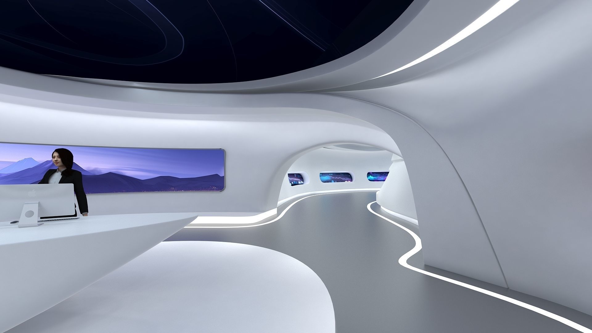 A futuristic exhibition hall 3D model_3