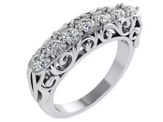 Engraved Ring With Diamond Row 4455