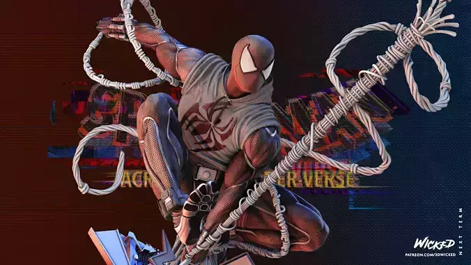 Wicked Marvel Scarlet Spider Sculpture Tested for 3D printing