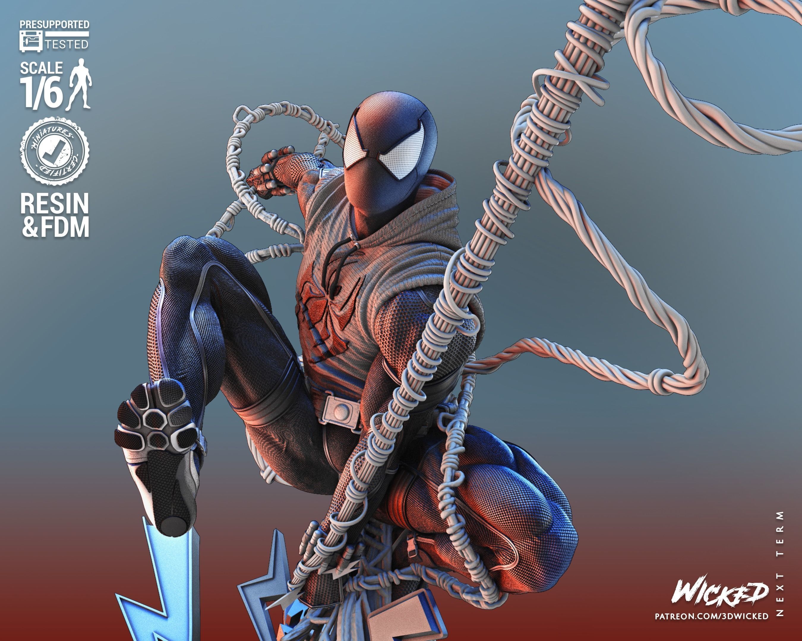 Wicked Marvel Scarlet Spider Sculpture Tested for 3D printing 3D print model_15