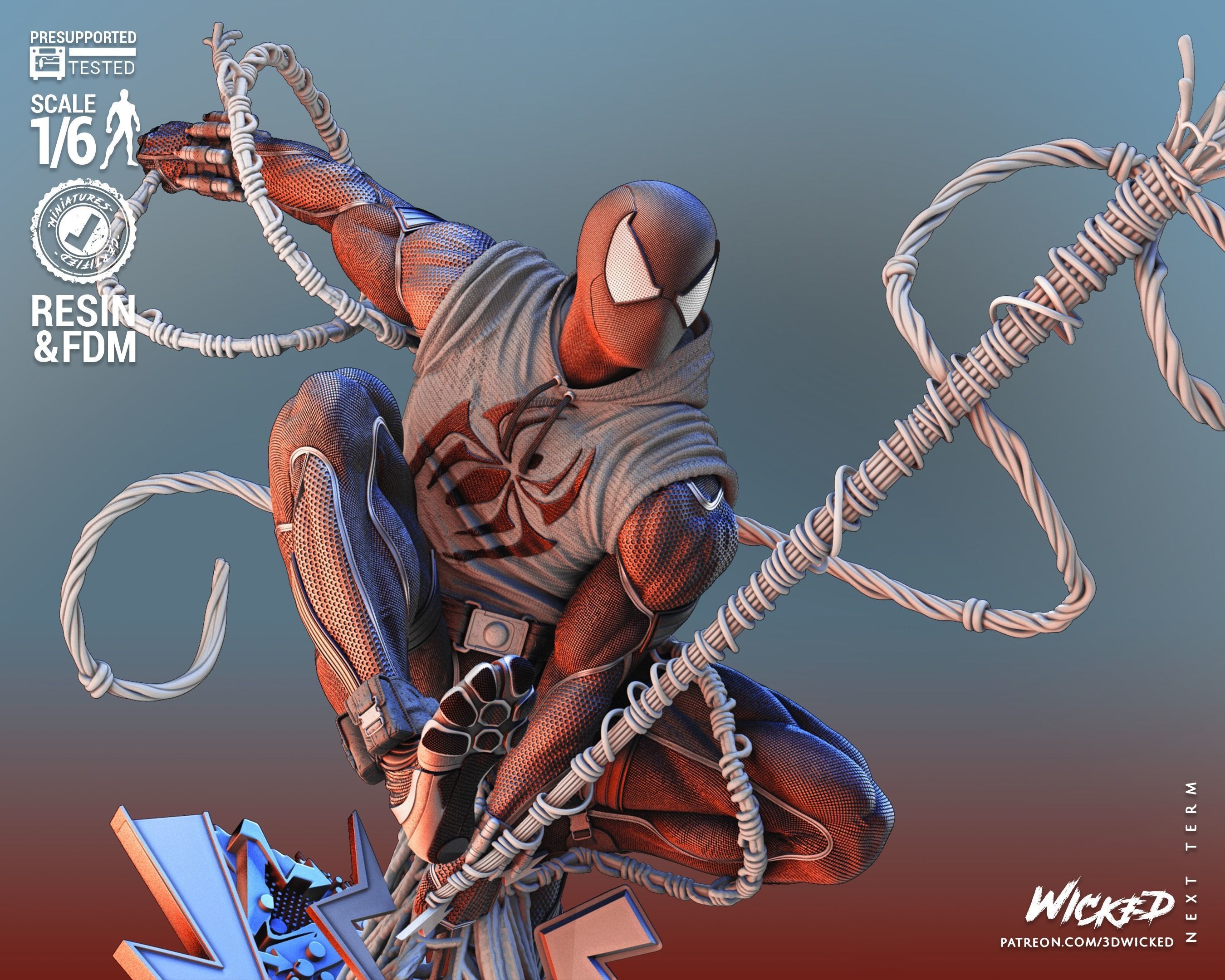 Wicked Marvel Scarlet Spider Sculpture Tested for 3D printing 3D print model_12