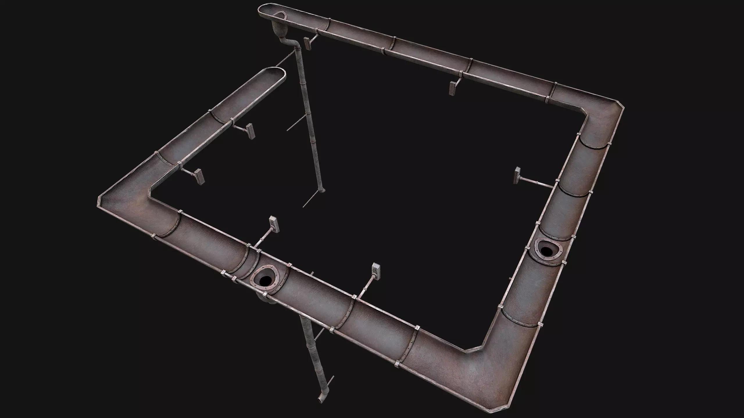 Gutter System Medieval Roof Low-poly 3D model