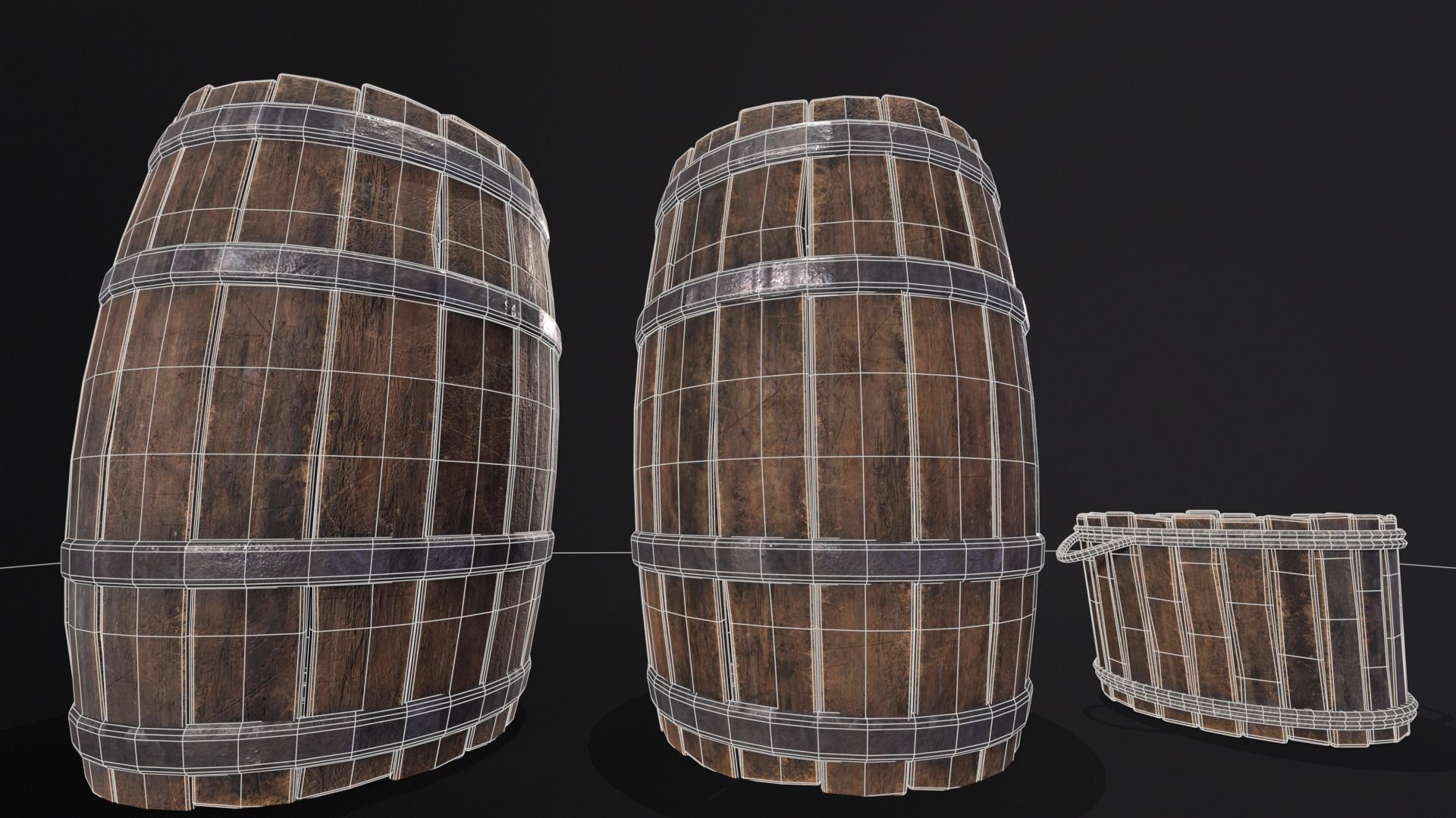 Barrels and Bucket Kit  Low-poly 3D model_23
