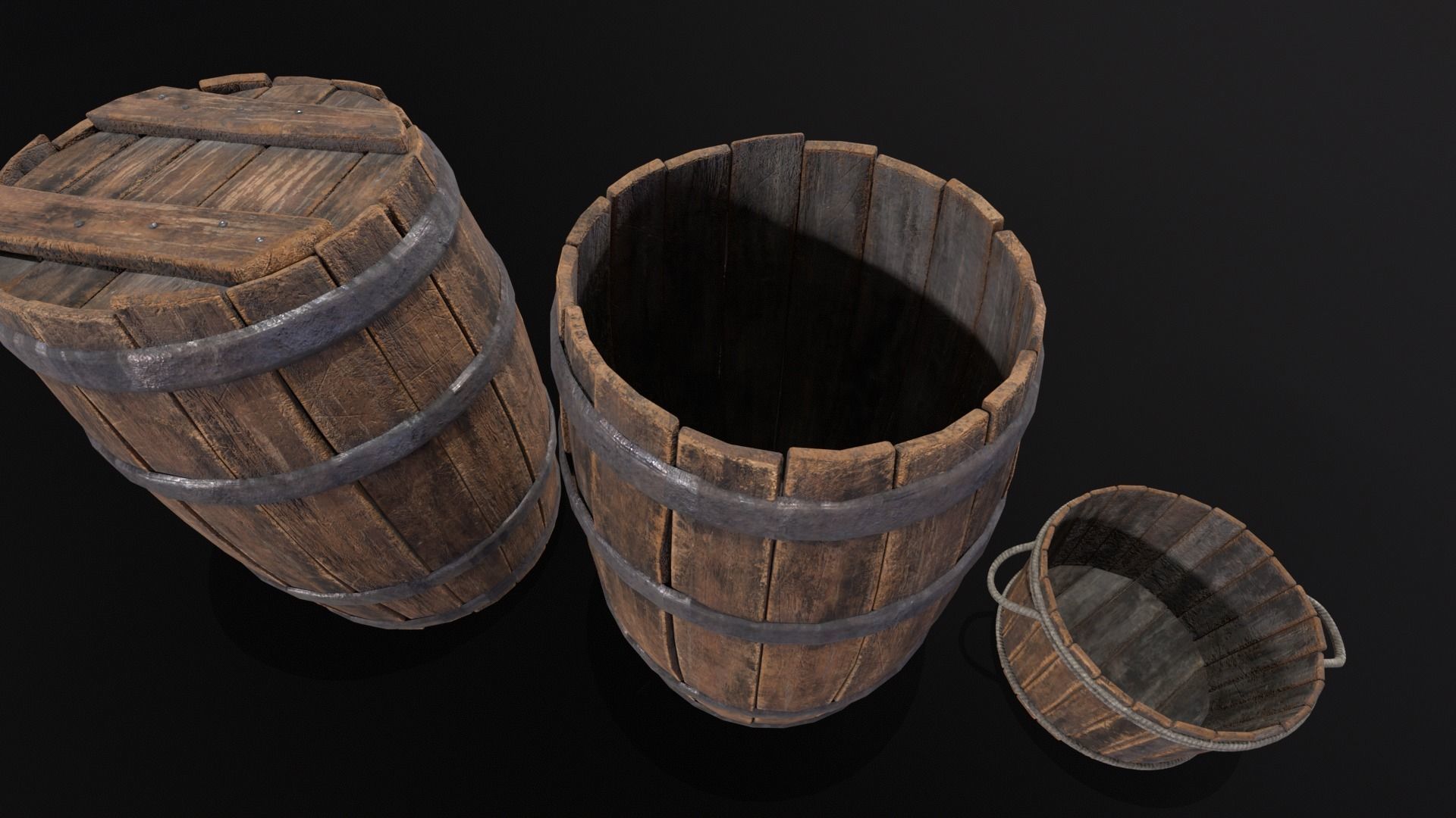 Barrels and Bucket Kit  Low-poly 3D model_13