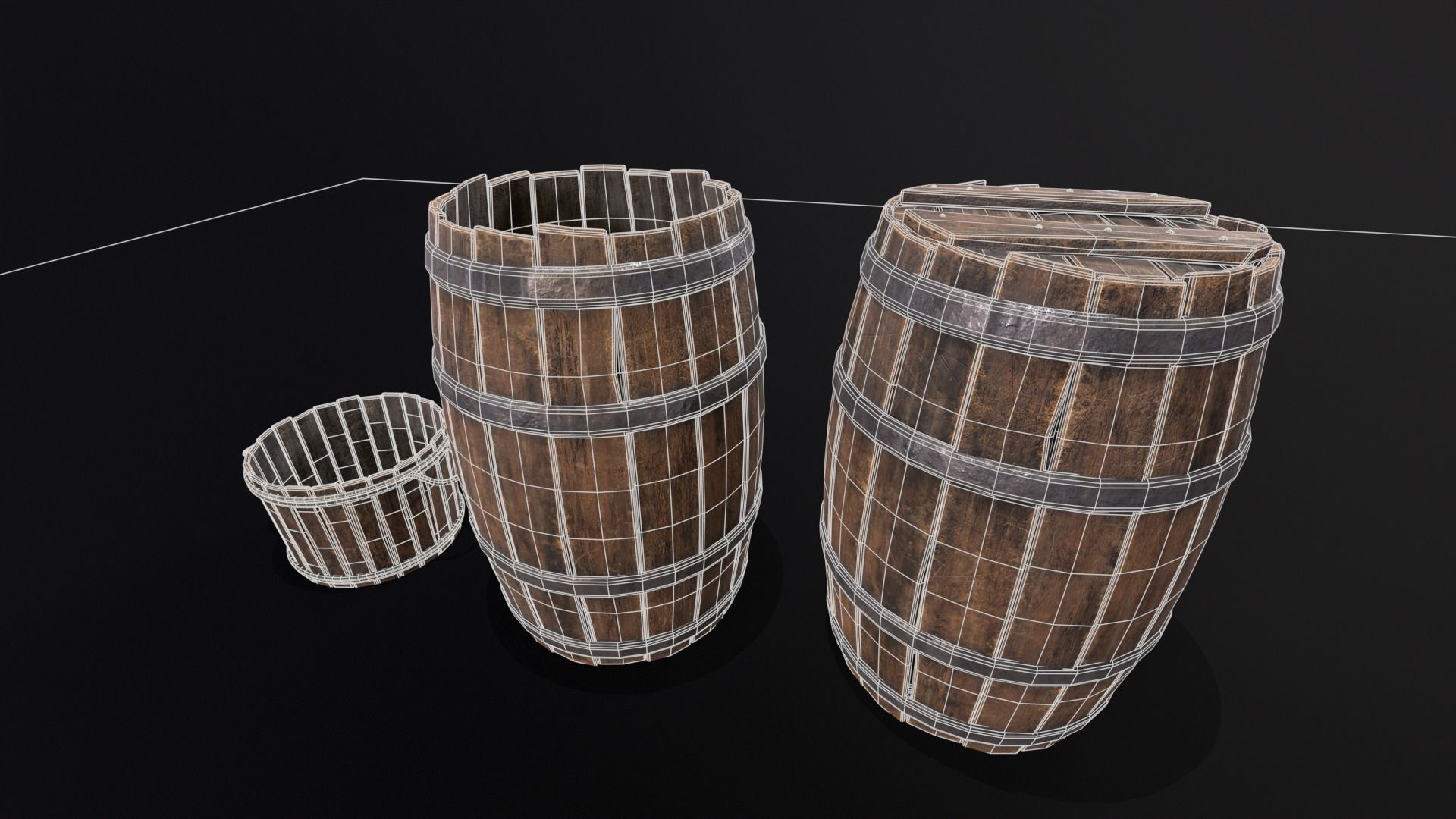 Barrels and Bucket Kit  Low-poly 3D model_9