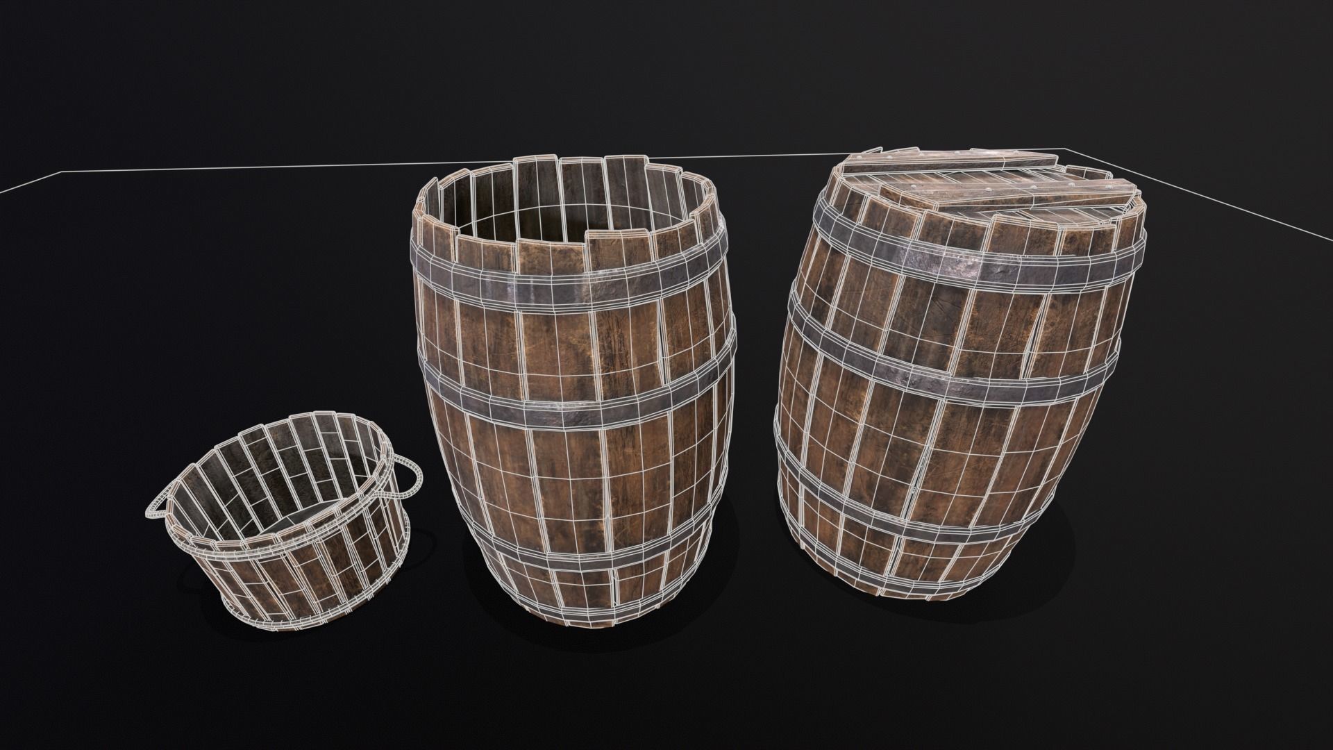 Barrels and Bucket Kit  Low-poly 3D model_3