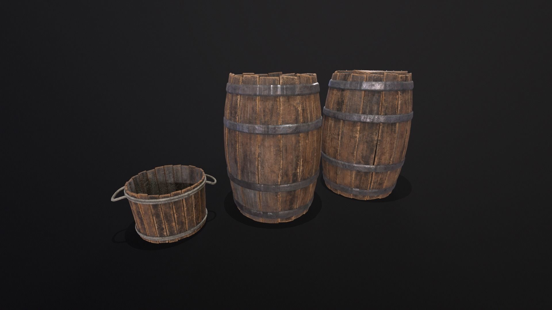 Barrels and Bucket Kit  Low-poly 3D model_17