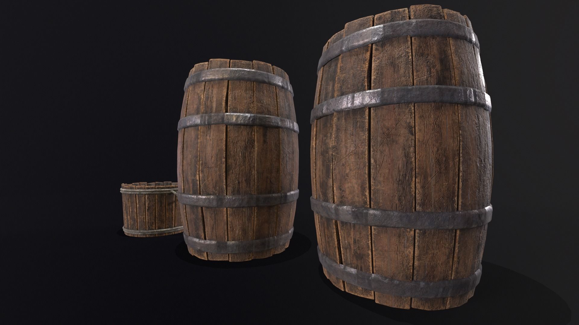 Barrels and Bucket Kit  Low-poly 3D model_8