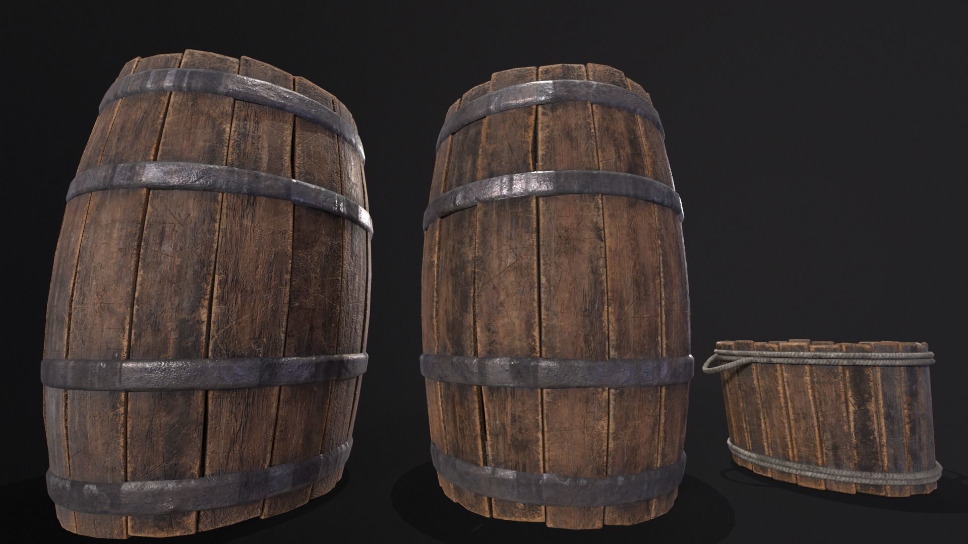 Barrels and Bucket Kit  Low-poly 3D model_16