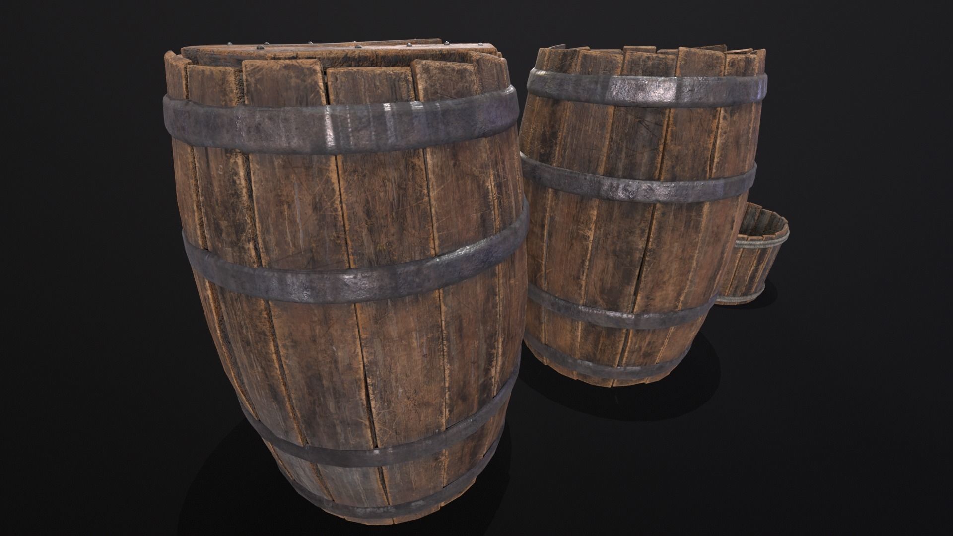 Barrels and Bucket Kit  Low-poly 3D model_11