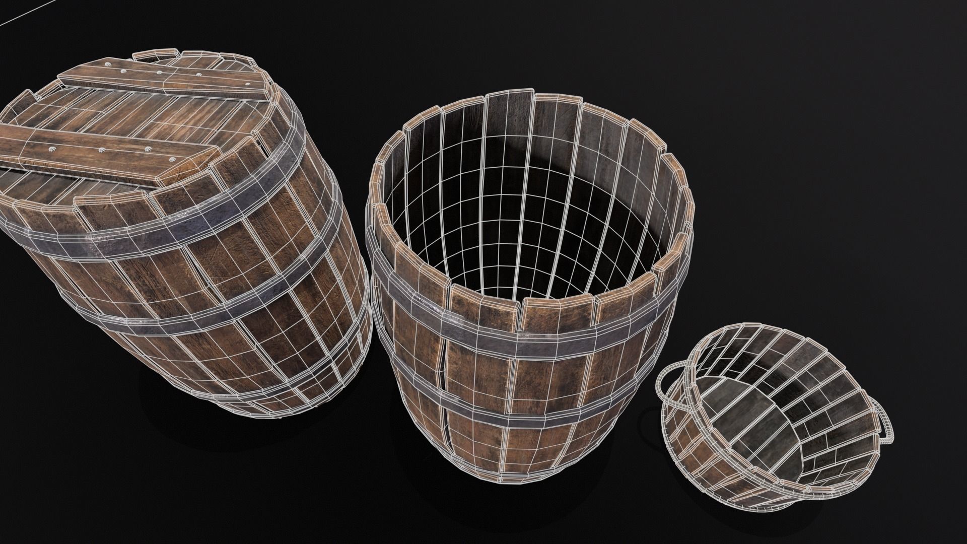 Barrels and Bucket Kit  Low-poly 3D model_18