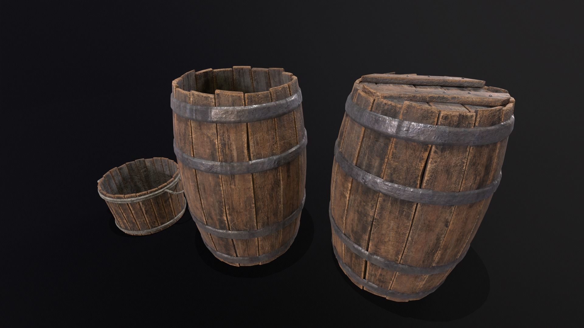 Barrels and Bucket Kit  Low-poly 3D model_6