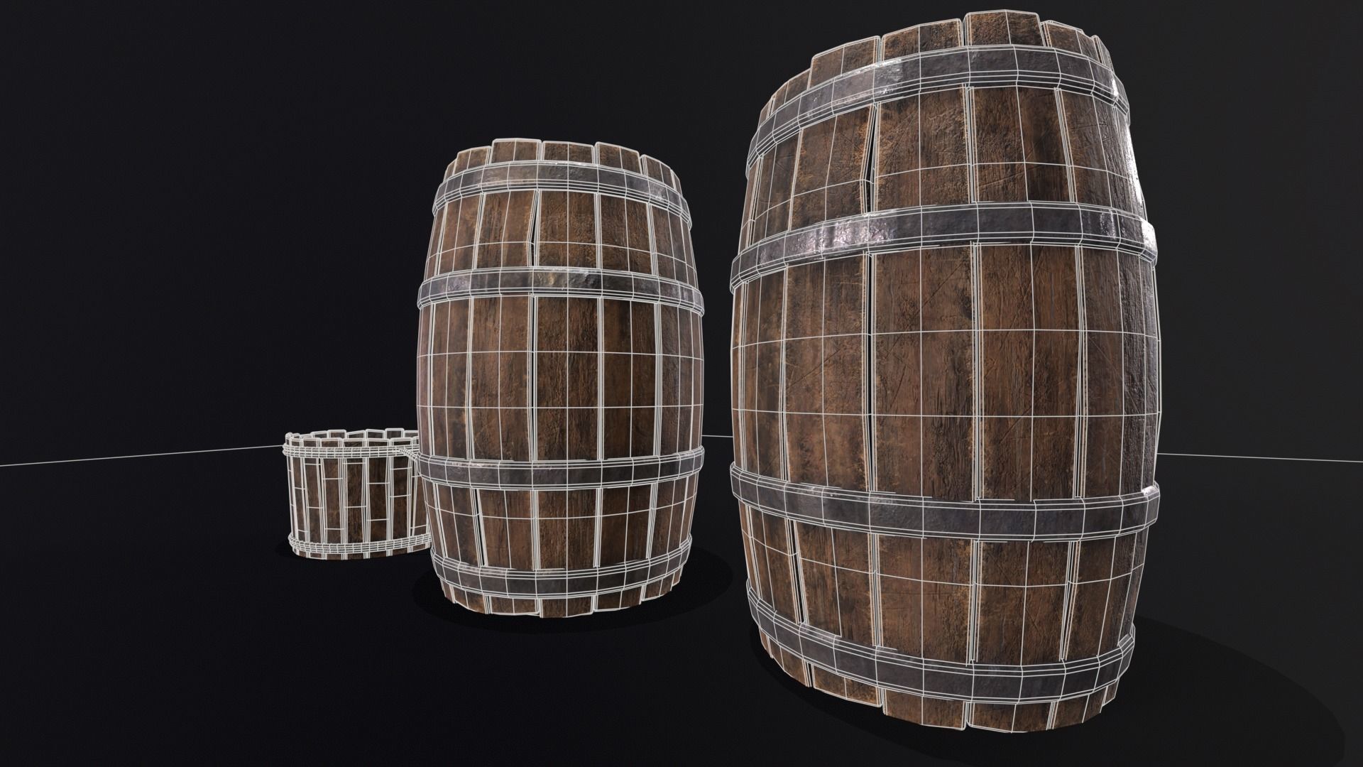 Barrels and Bucket Kit  Low-poly 3D model_5