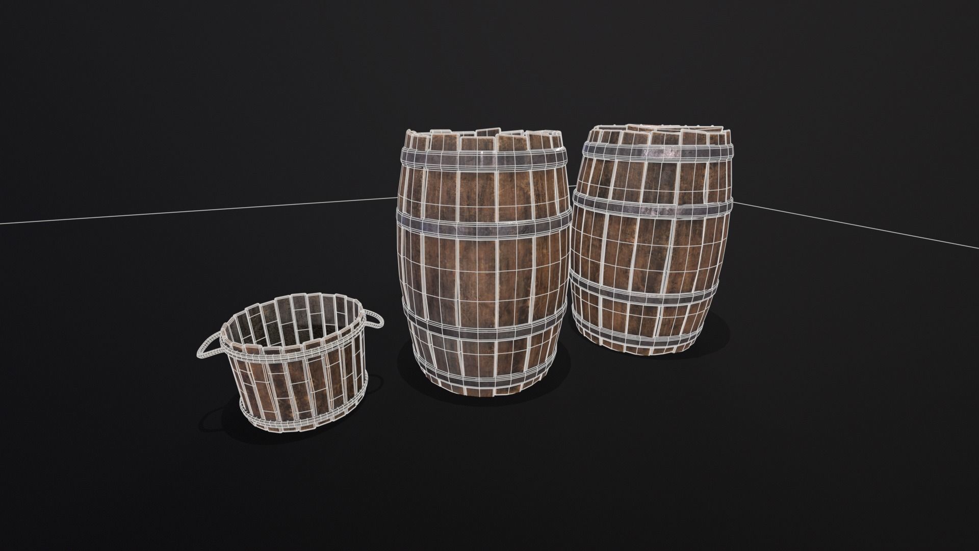 Barrels and Bucket Kit  Low-poly 3D model_20