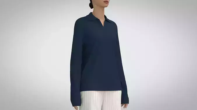 Women Long Sleeve Polo Sweater