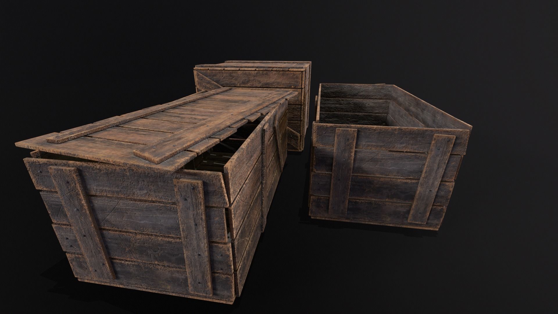 Wooden Crates Kit  Low-poly 3D model_6