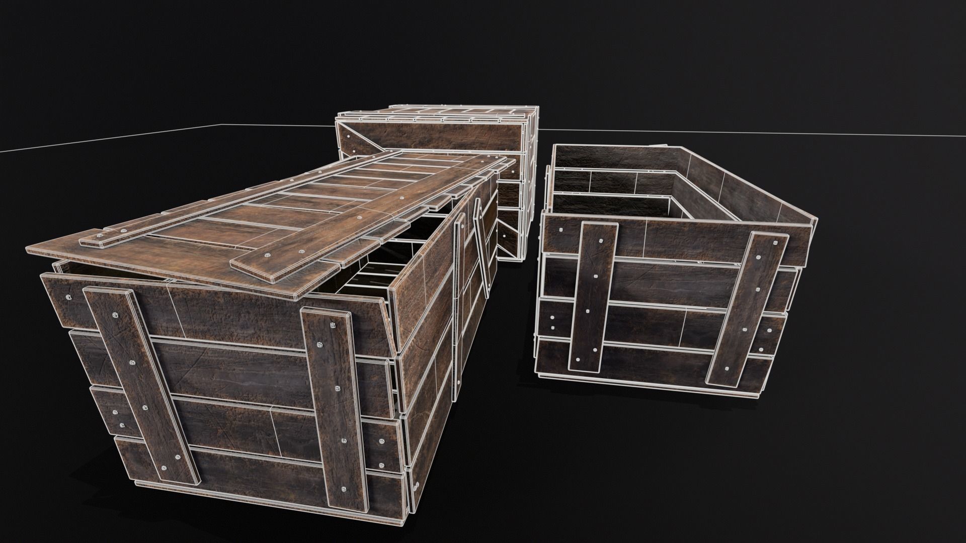Wooden Crates Kit  Low-poly 3D model_7