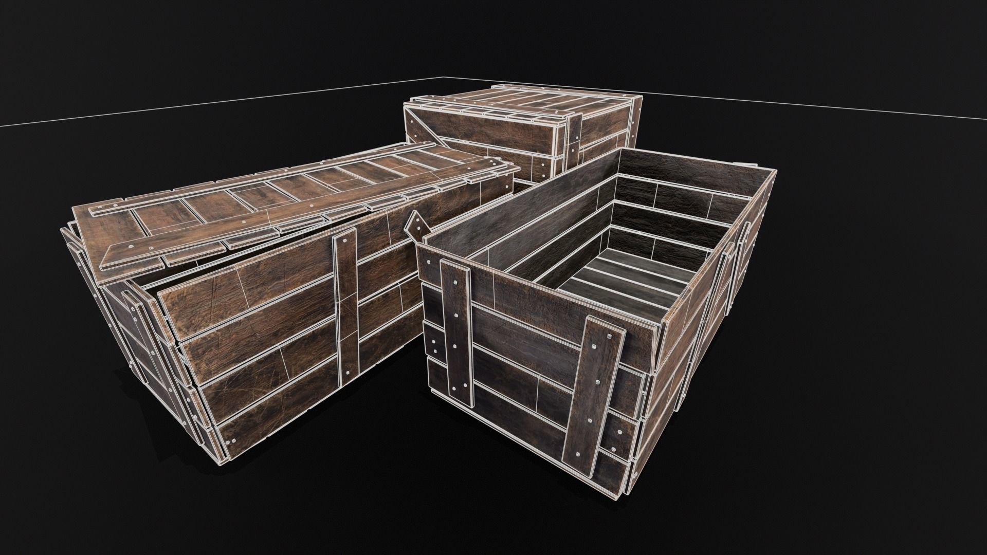 Wooden Crates Kit  Low-poly 3D model_5