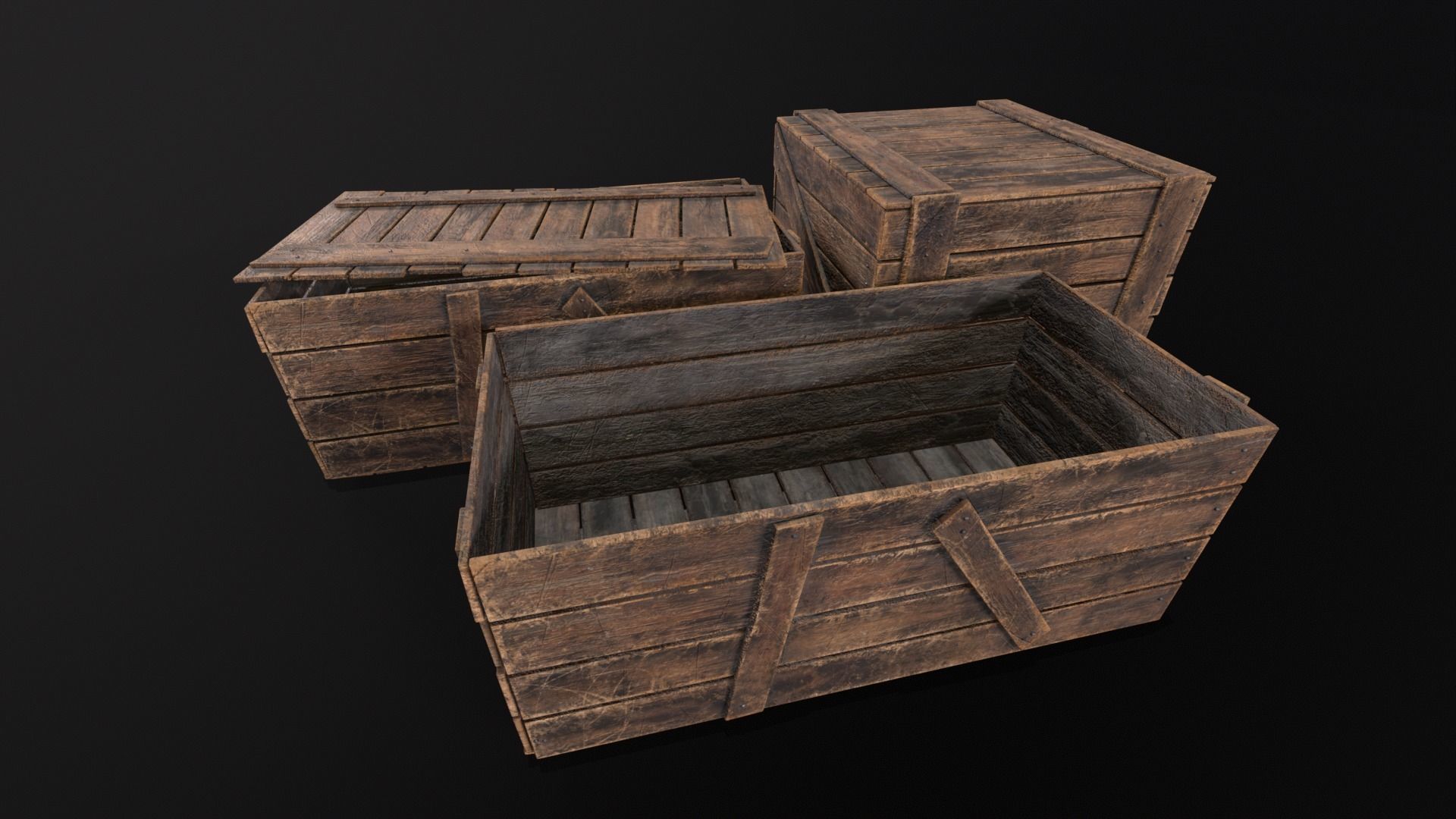 Wooden Crates Kit  Low-poly 3D model_2
