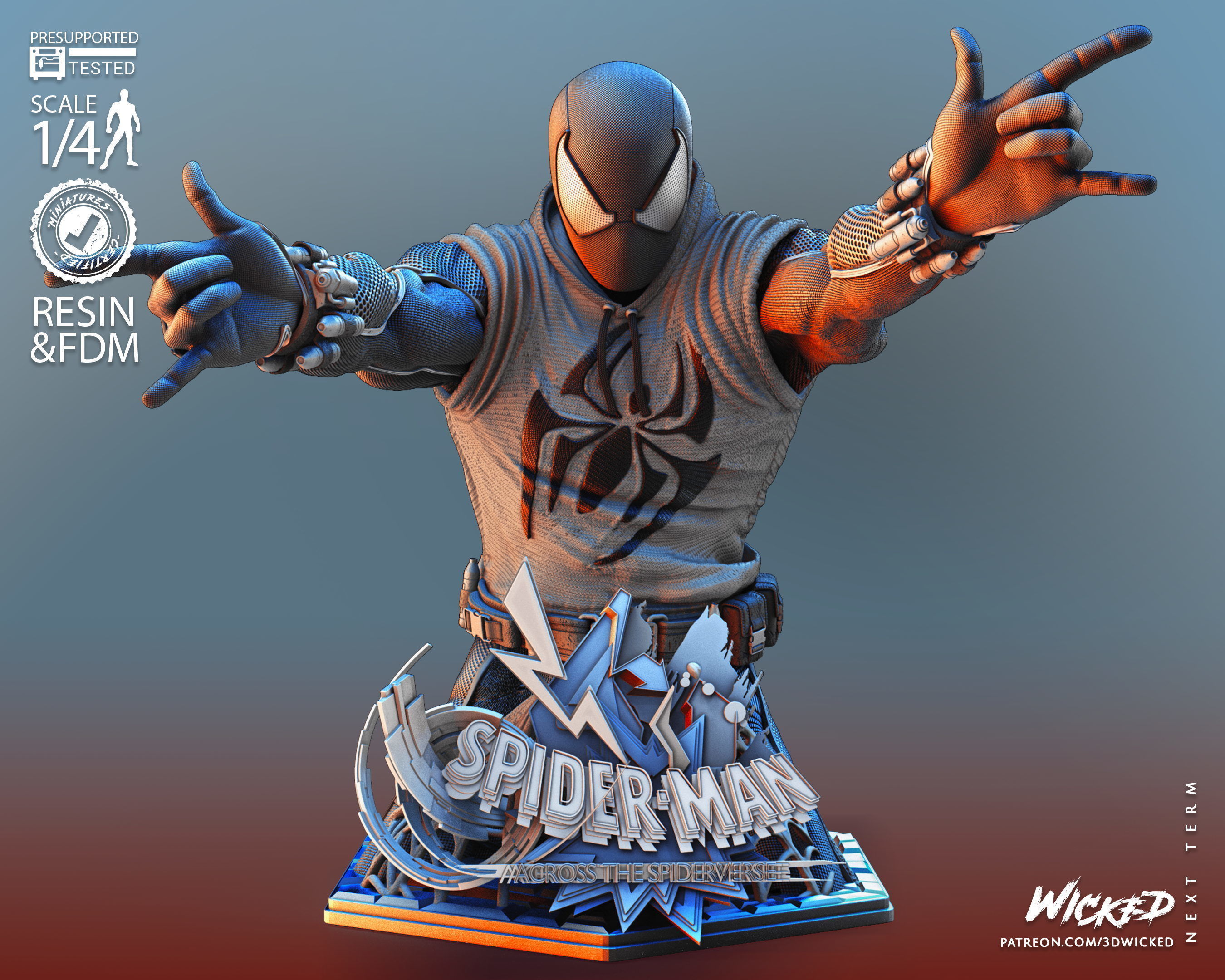 Wicked Marvel Scarlet Spider Bust Tested for 3D printing 3D print model_7