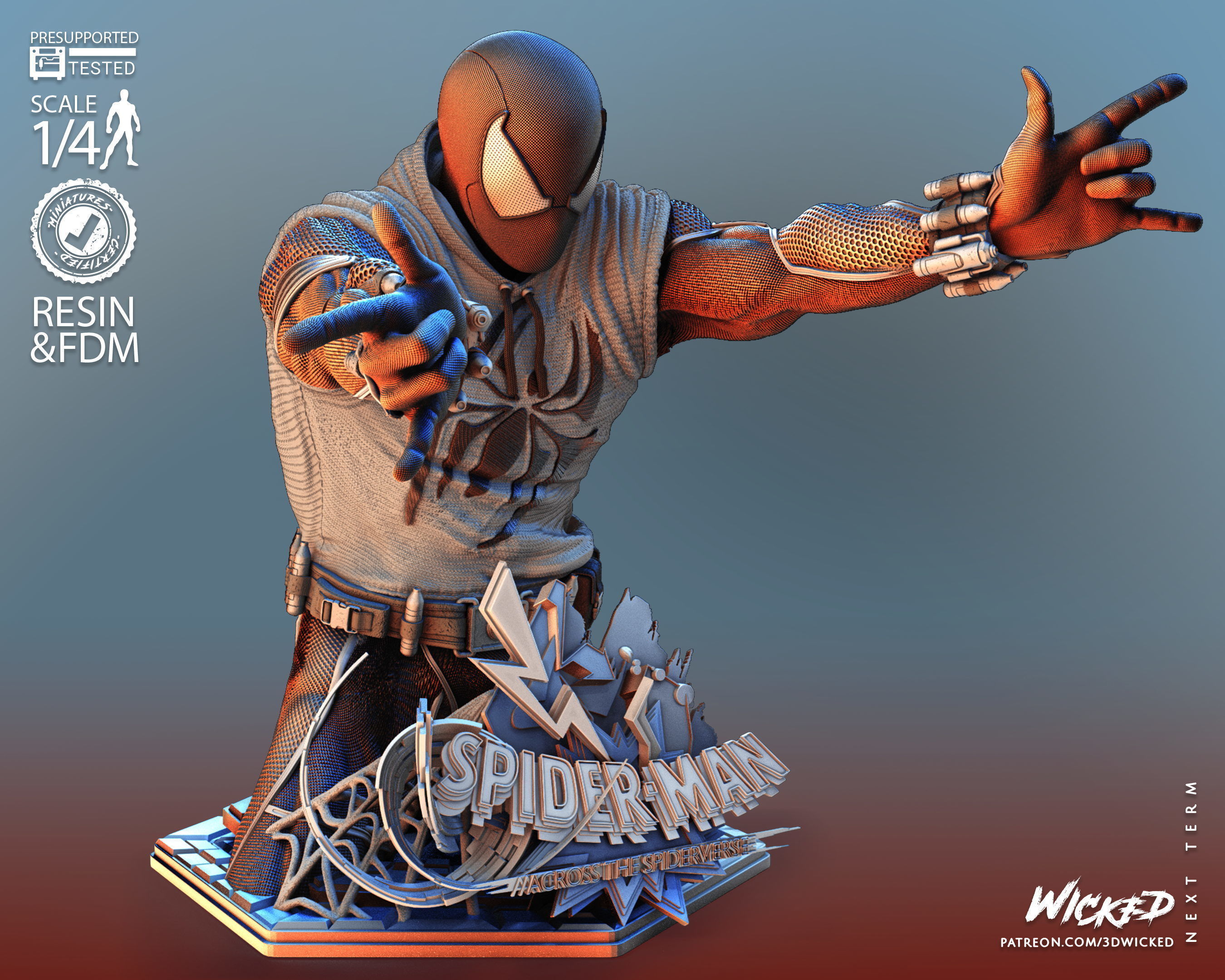 Wicked Marvel Scarlet Spider Bust Tested for 3D printing 3D print model_14