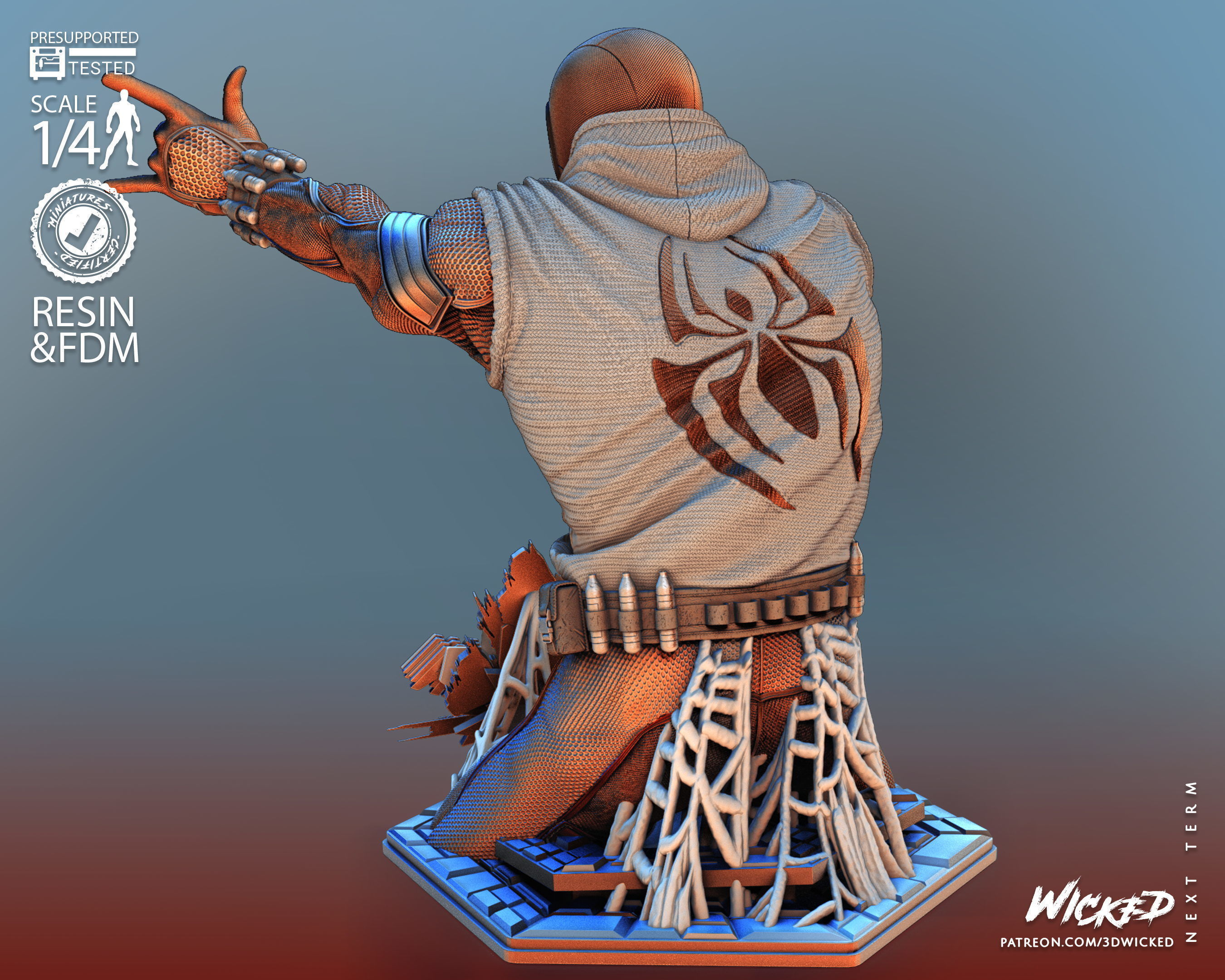 Wicked Marvel Scarlet Spider Bust Tested for 3D printing 3D print model_27