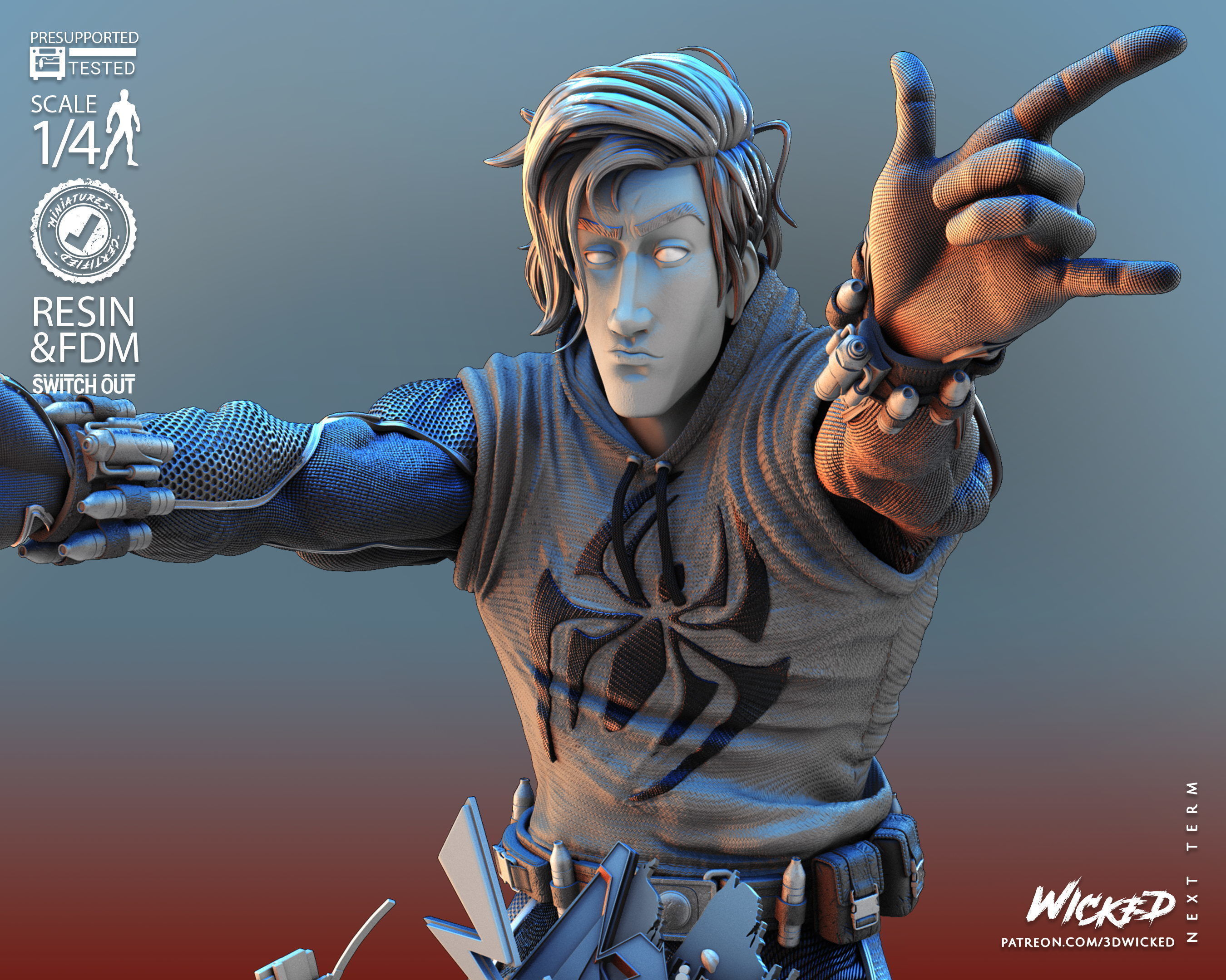 Wicked Marvel Scarlet Spider Bust Tested for 3D printing 3D print model_29