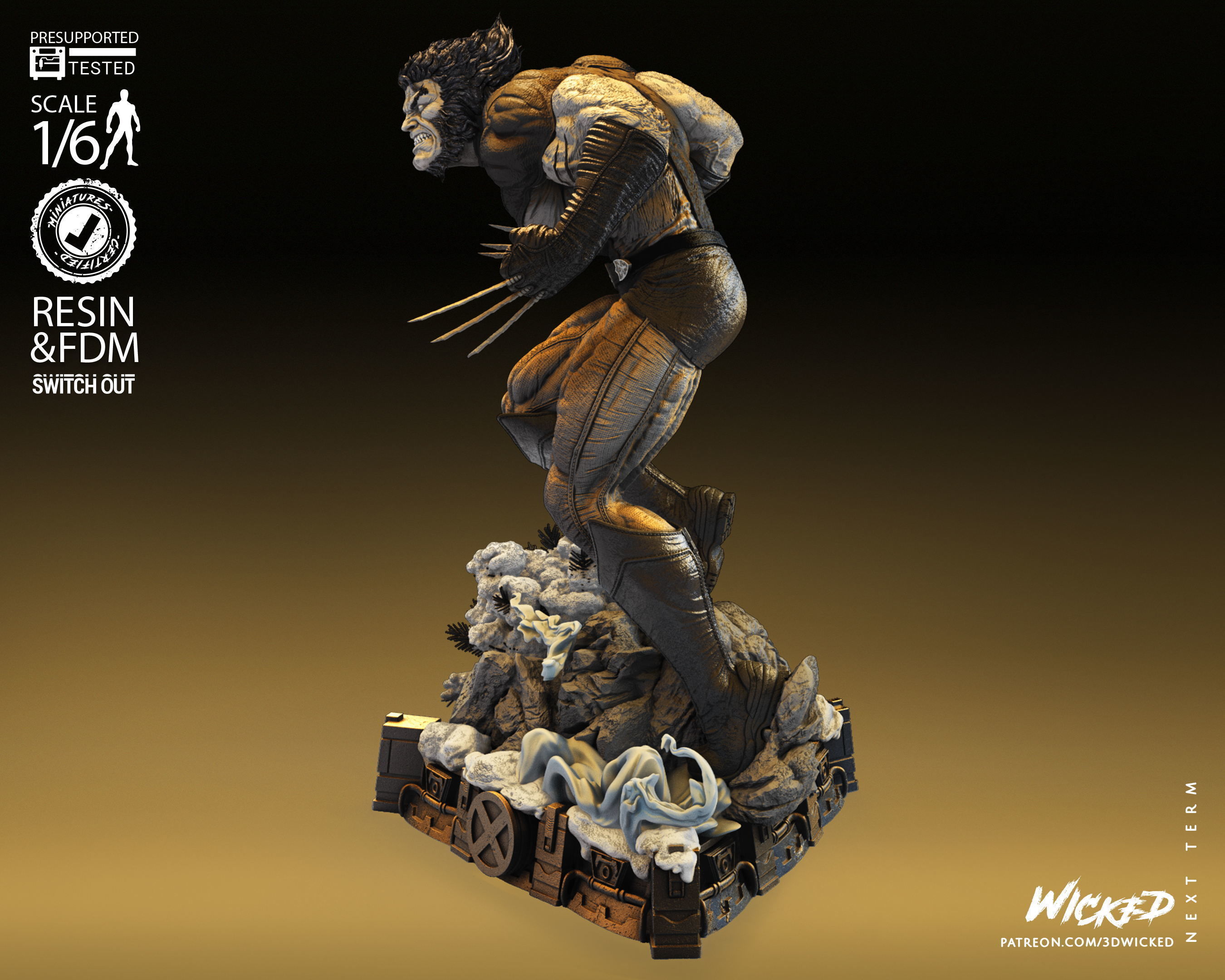 Wicked Marvel Wolverine Sculpture Tested for 3D printing 3D print model_35