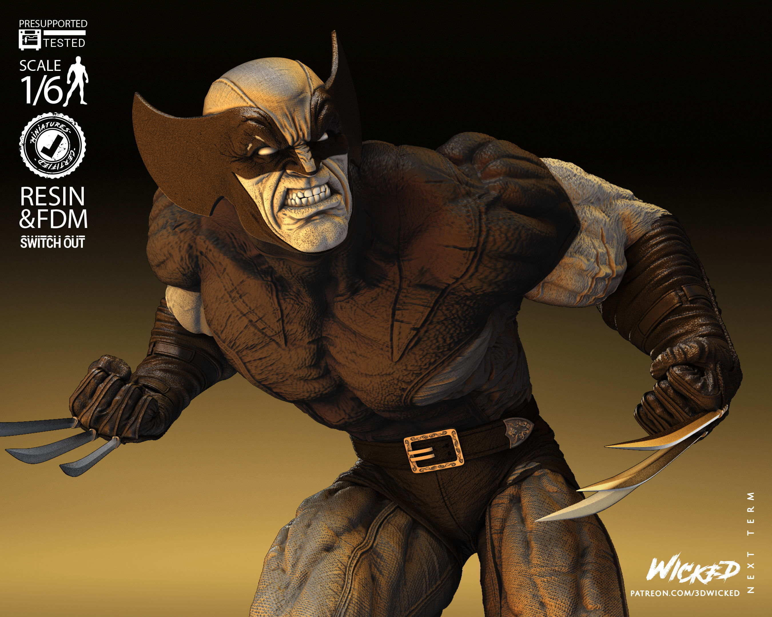 Wicked Marvel Wolverine Sculpture Tested for 3D printing 3D print model_60