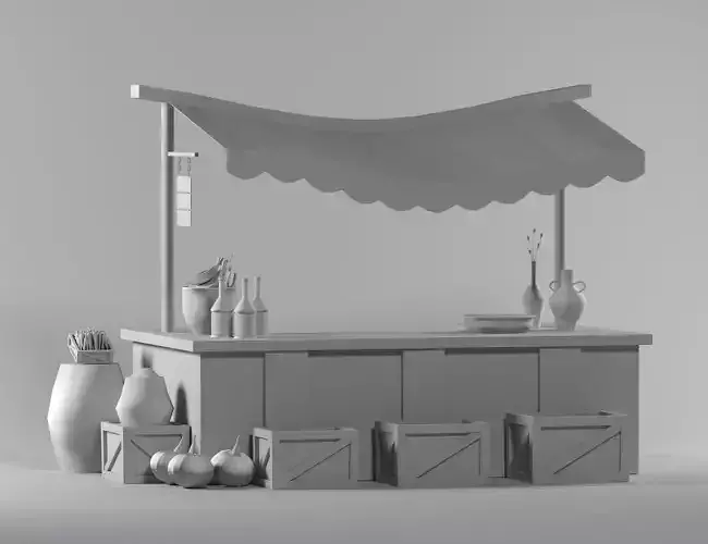 Low poly 3D modal-stall-store