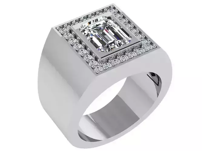 Emerald Cut Diamond Square Halo Ring 4457