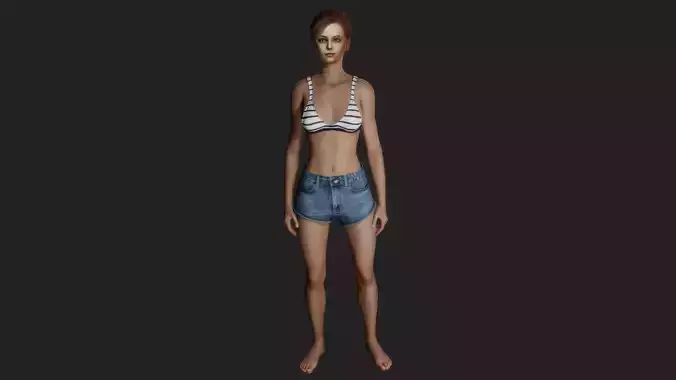 Realistic 3D Model of a Young Woman in Casual Attire