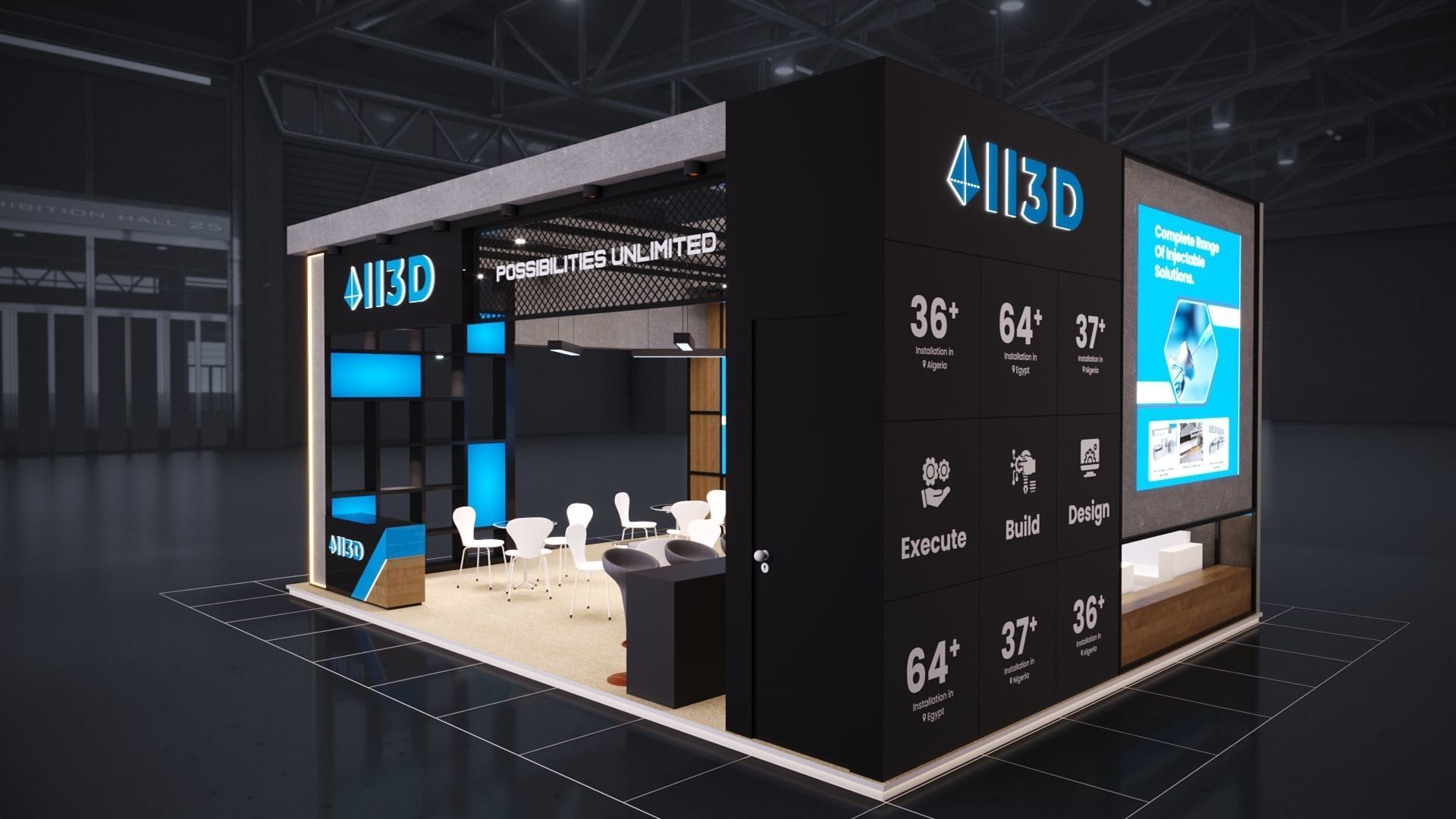 Exhibition Stand Stall 8X6 3 Side Open 3D model_3