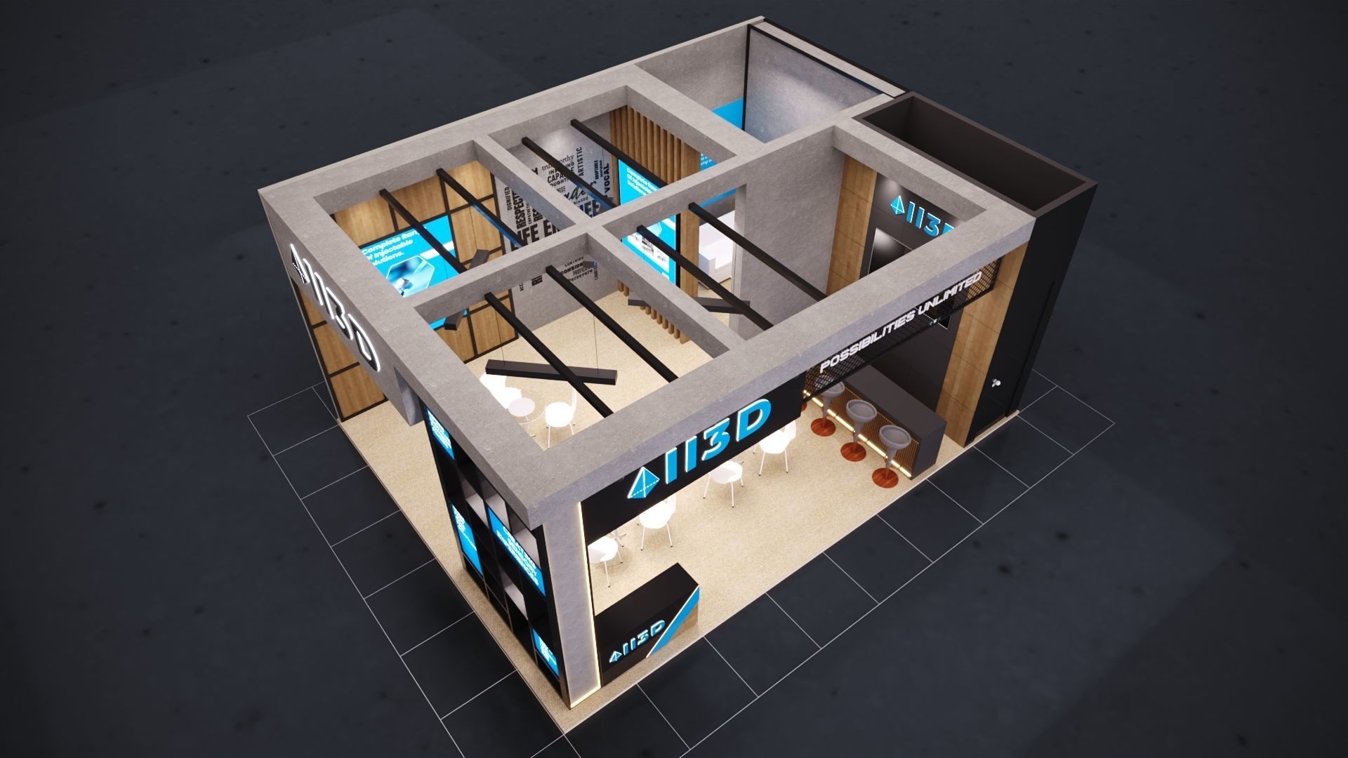 Exhibition Stand Stall 8X6 3 Side Open 3D model_9