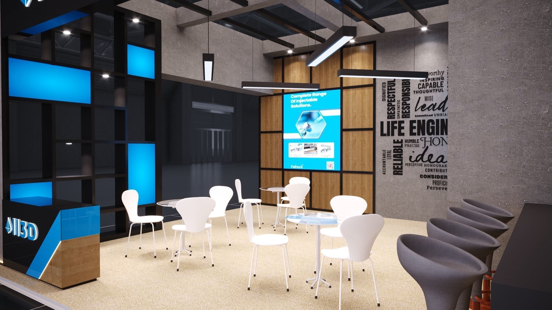 Exhibition Stand Stall 8X6 3 Side Open 3D model_7