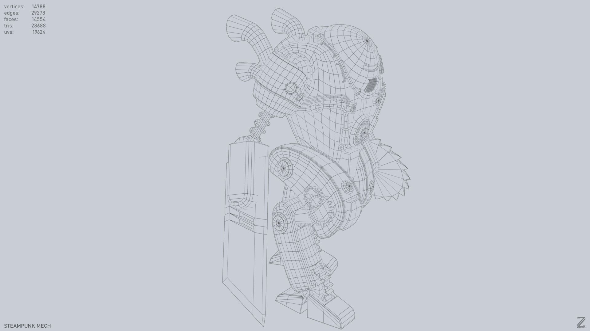 Steampunk mech Low-poly 3D model_14