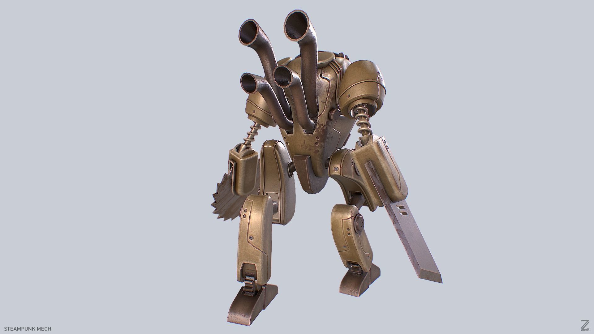 Steampunk mech Low-poly 3D model_6